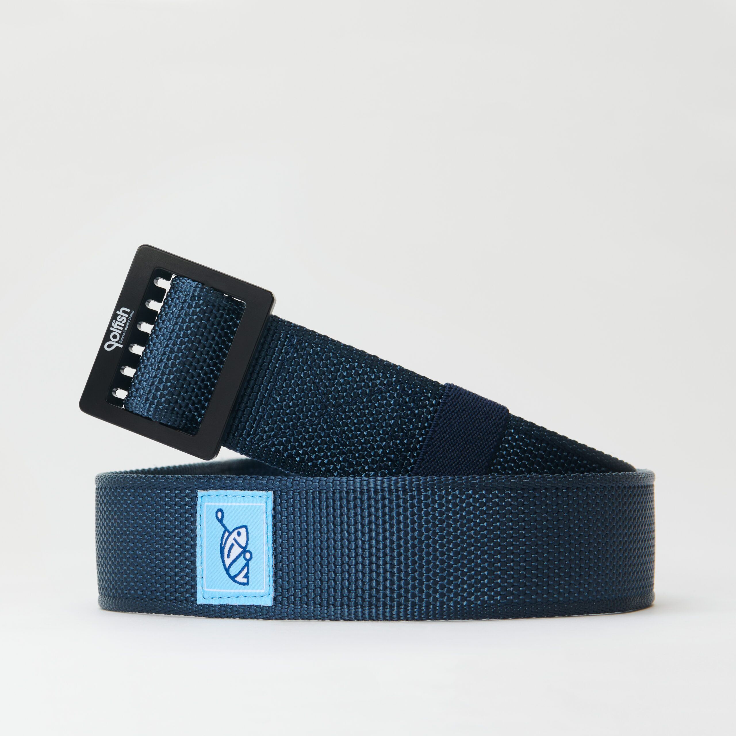 The Burning Tree Solid Web Golf Belt in navy.