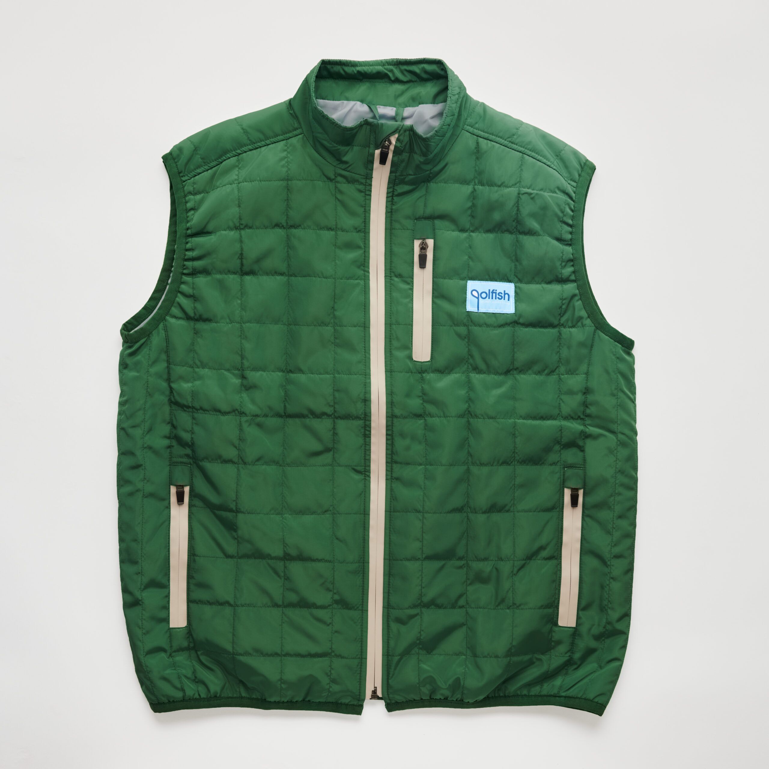 The Box-Stitched Vest in green.