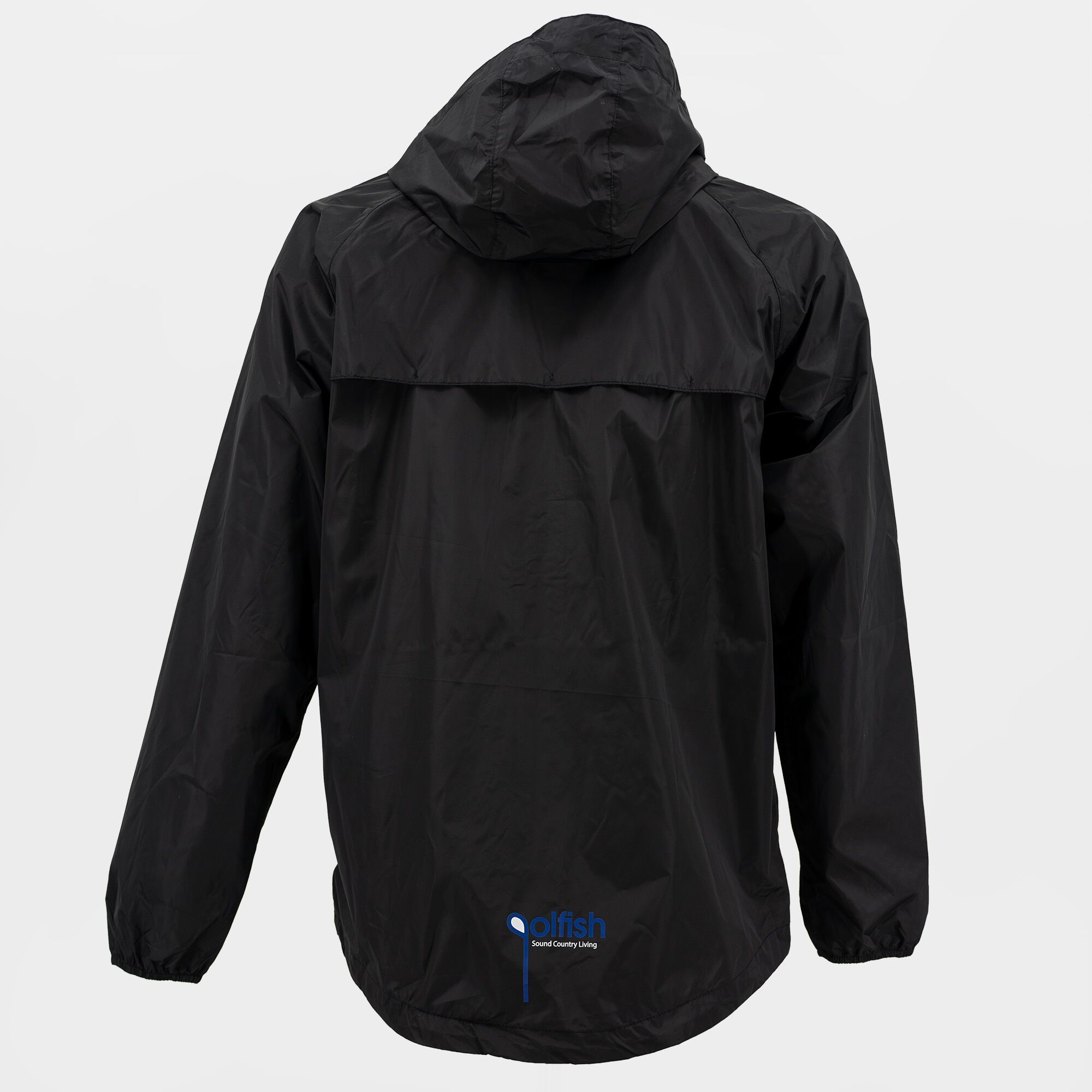 Back view of the Golfish offshore rain jacket in black