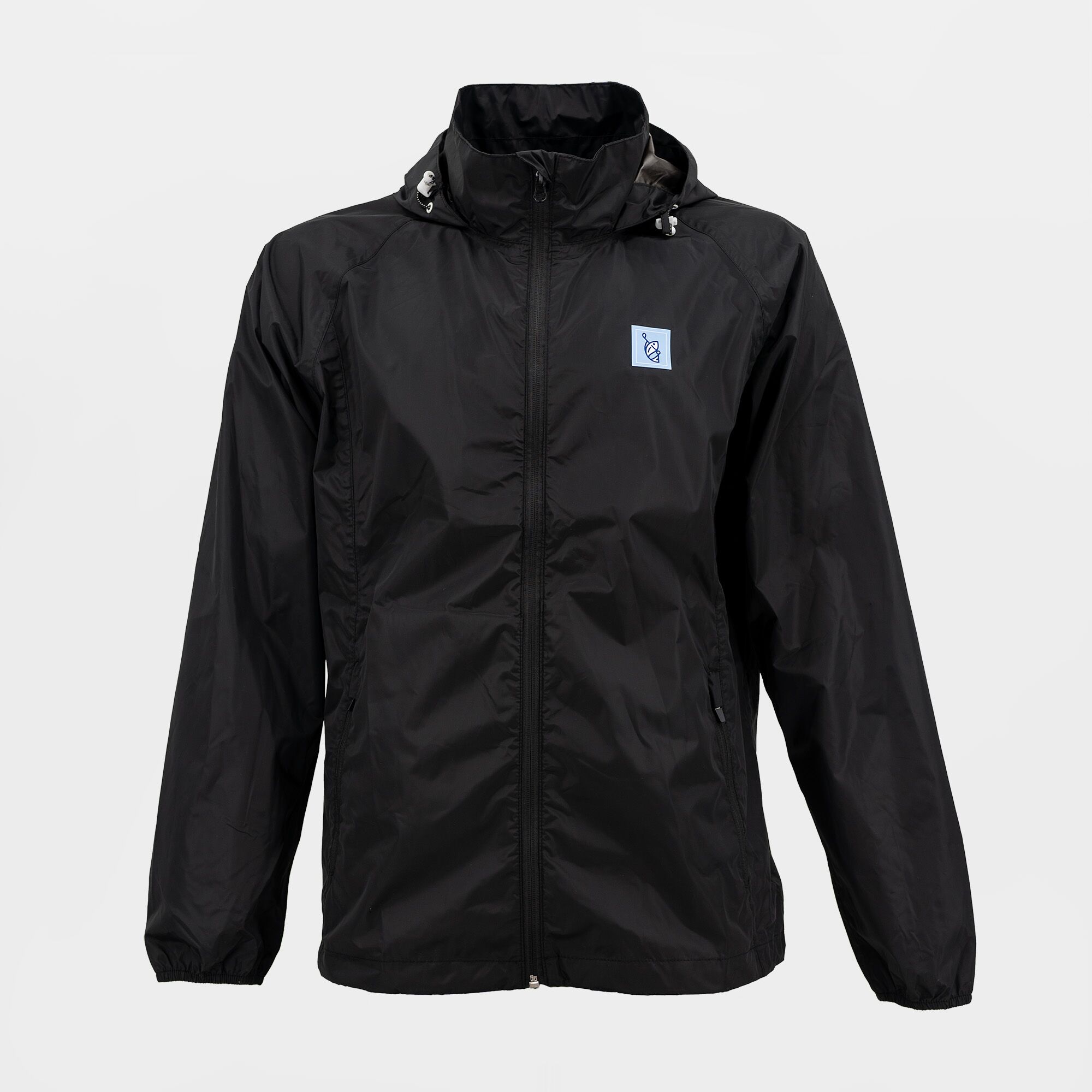 Front view of the Golfish offshore rain jacket in black