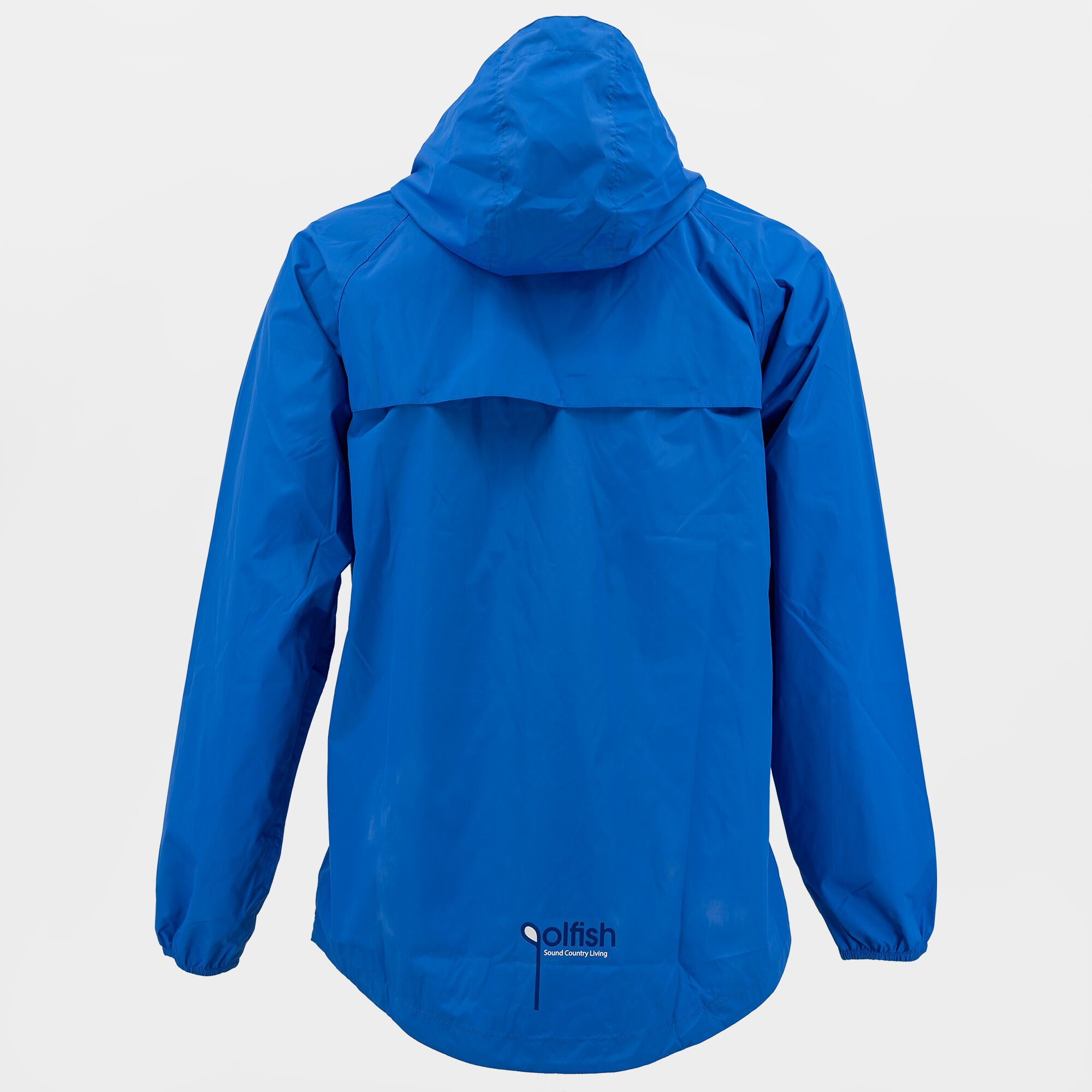 Back view of the Golfish offshore rain jacket in blue