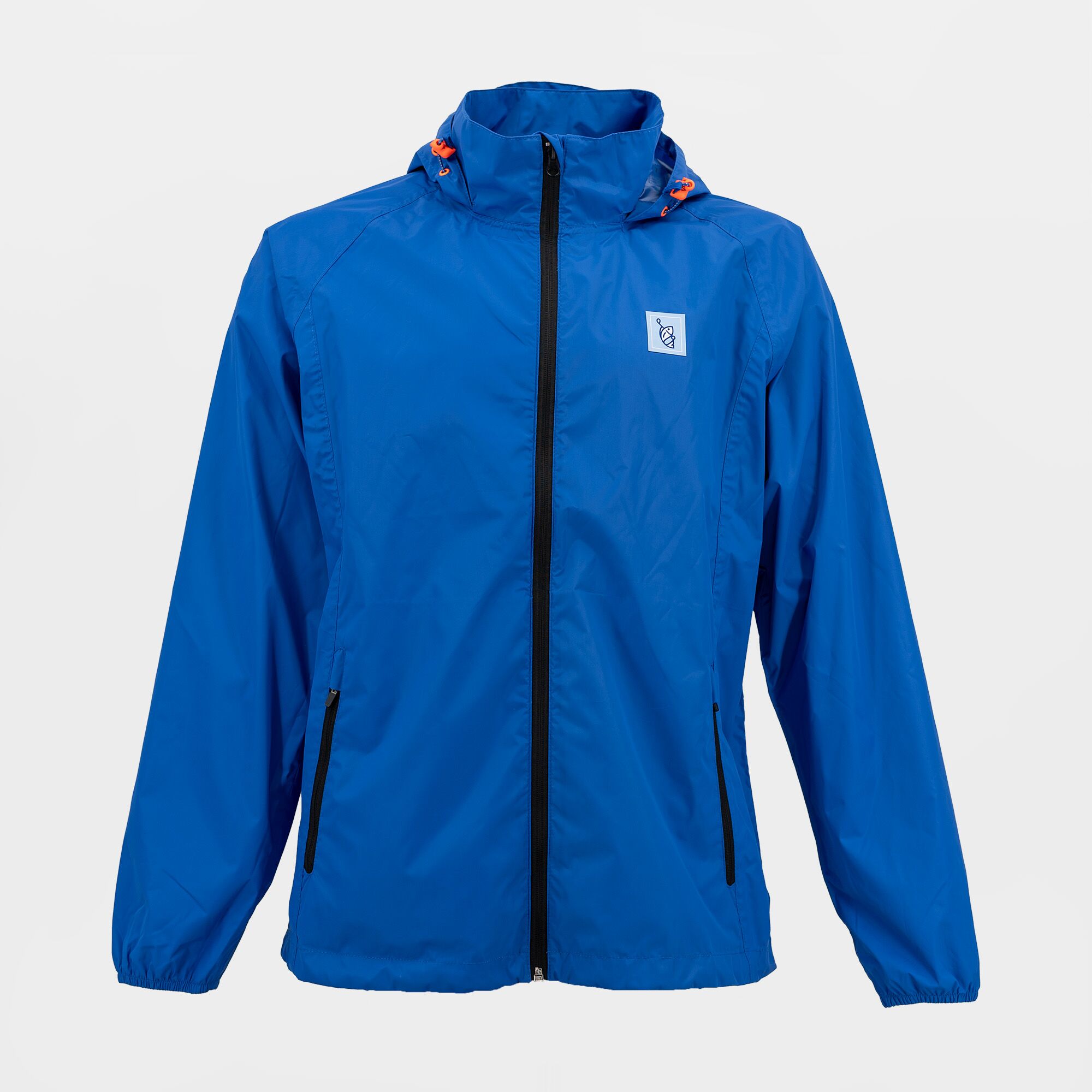 Front view of the Golfish offshore rain jacket in blue