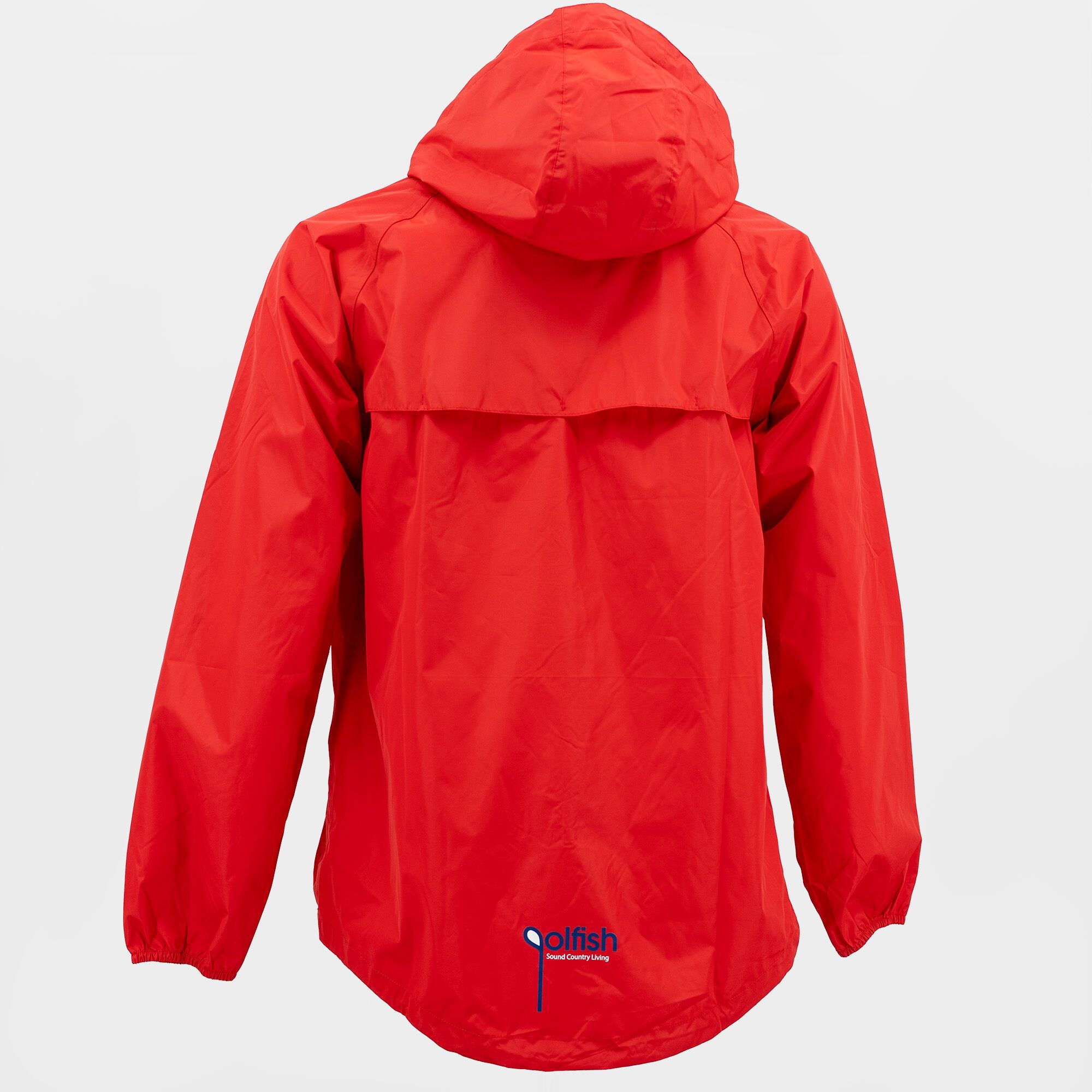 Back view of the Golfish offshore rain jacket in red